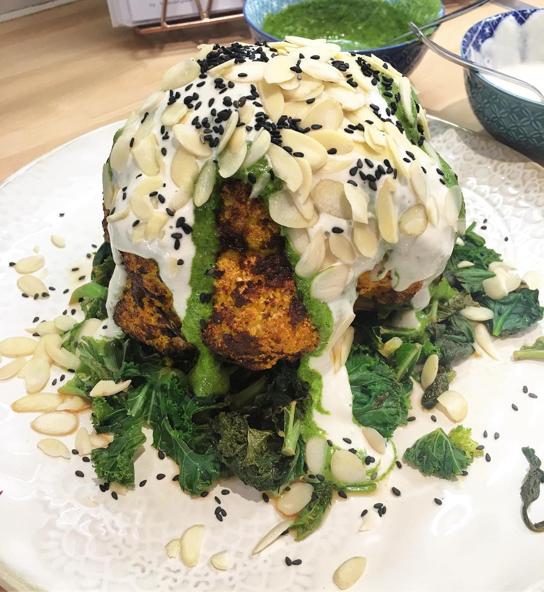 Whole Roasted Cauliflower with Spiced Coating and Sauce
