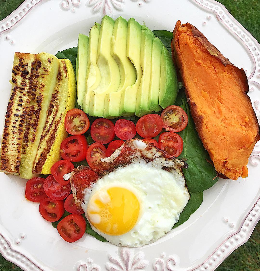Fried Egg and Sautéed Squash with Sweet Potato