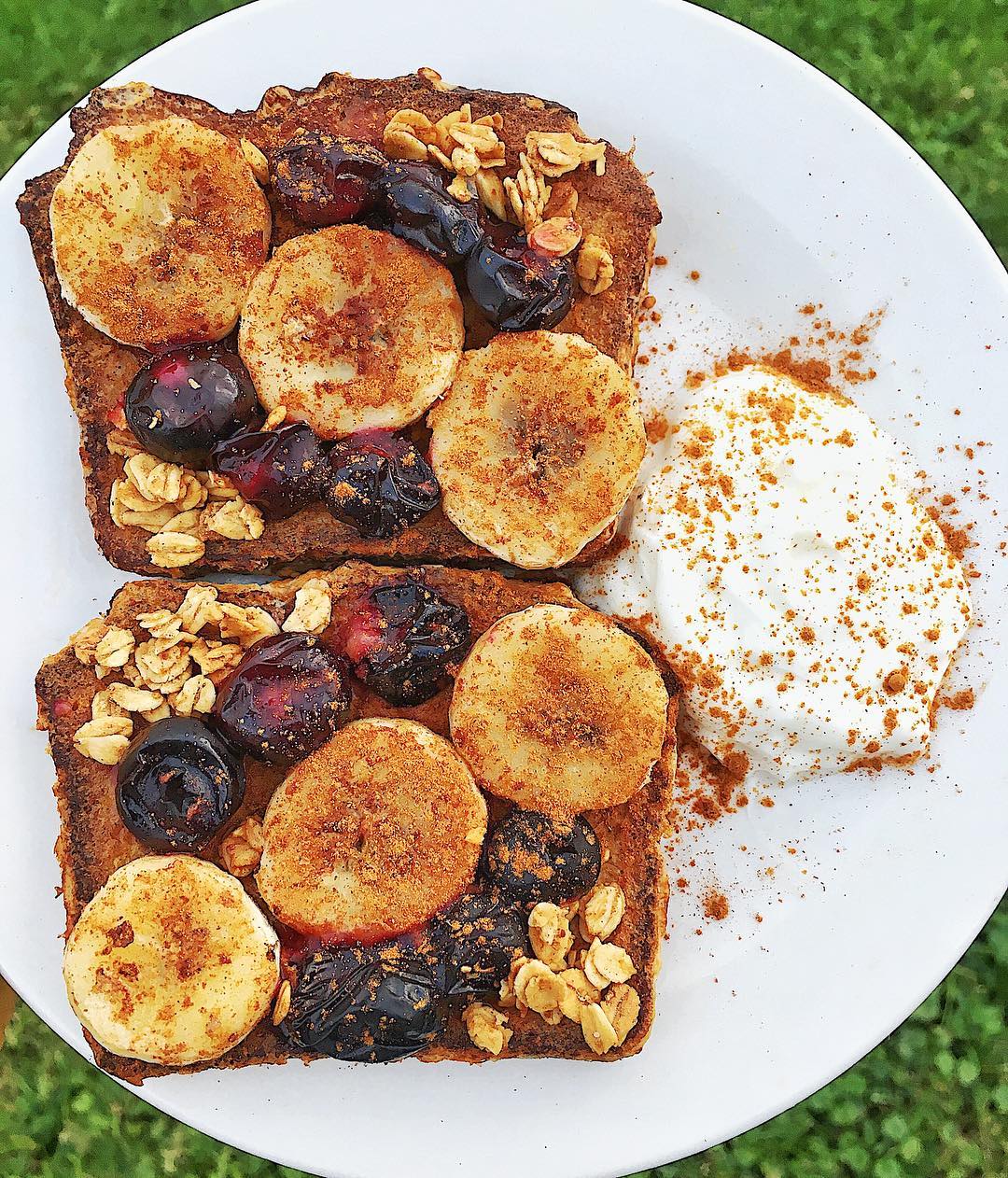 Pumpkin French Toast with Bananas and Blueberries