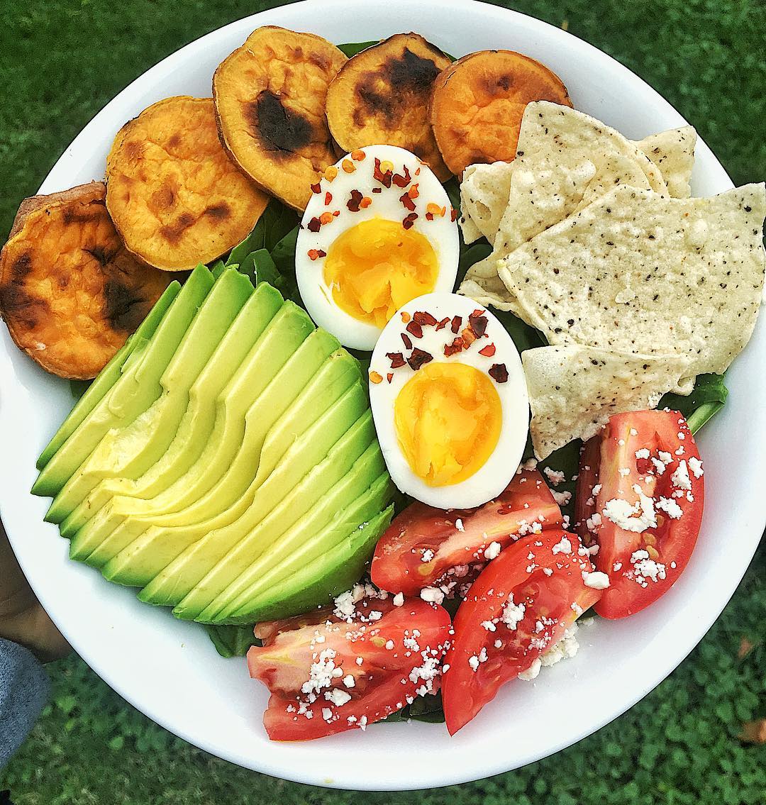 Quick Lunch with Egg Avocado and Sweet Potato