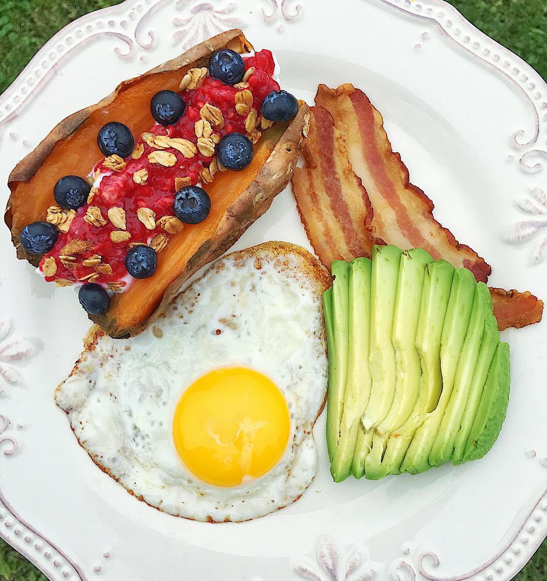Loaded Sweet Potato Breakfast with Bacon and Eggs