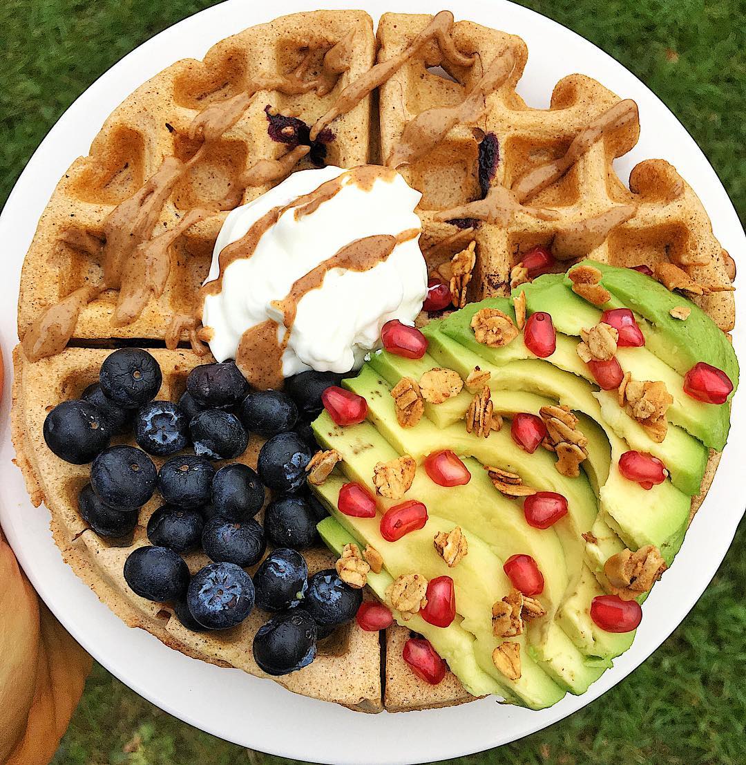 Blueberry Waffle with Avocado Topping