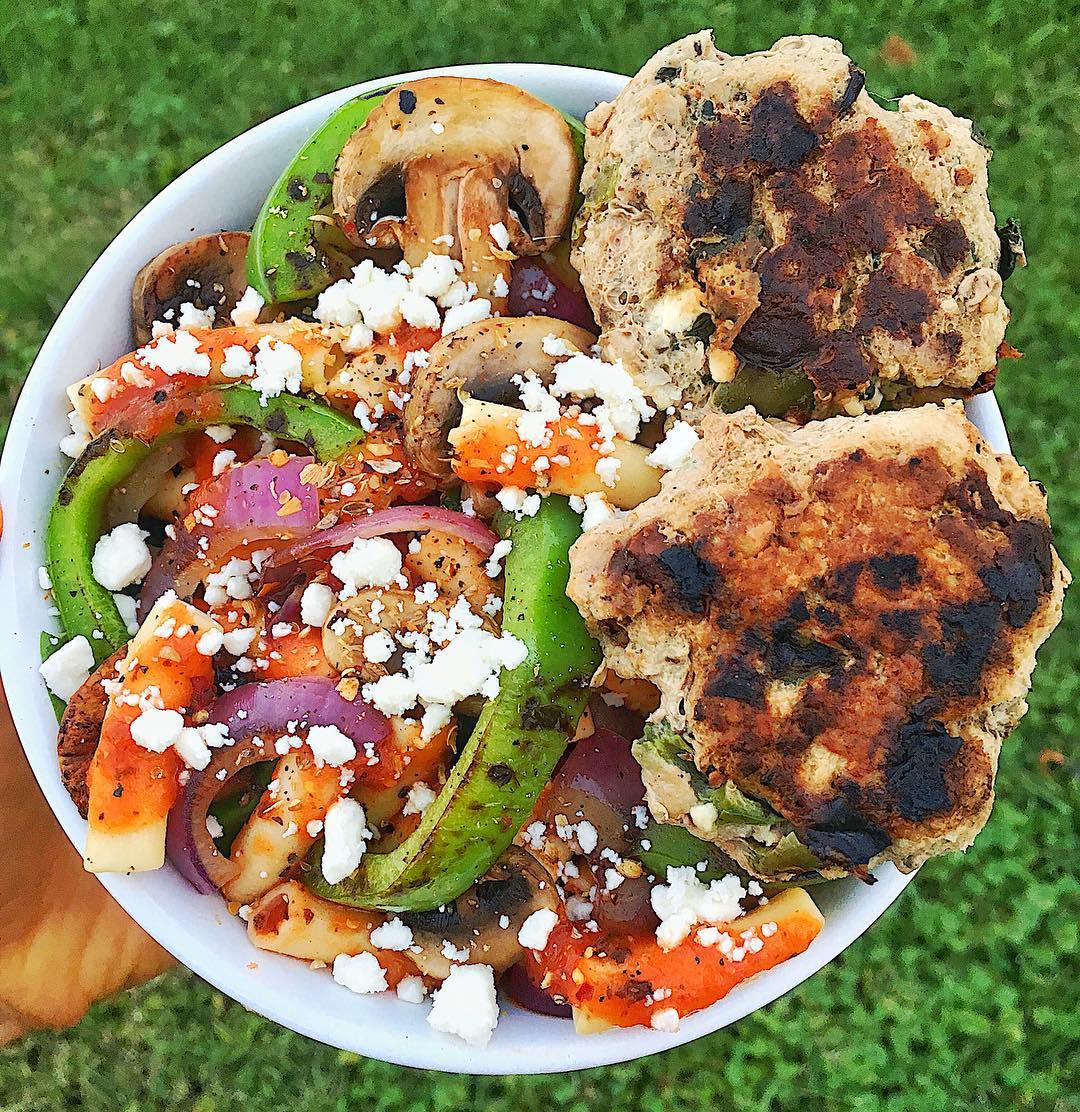 Turkey Burger and Veggie Pasta Bowl