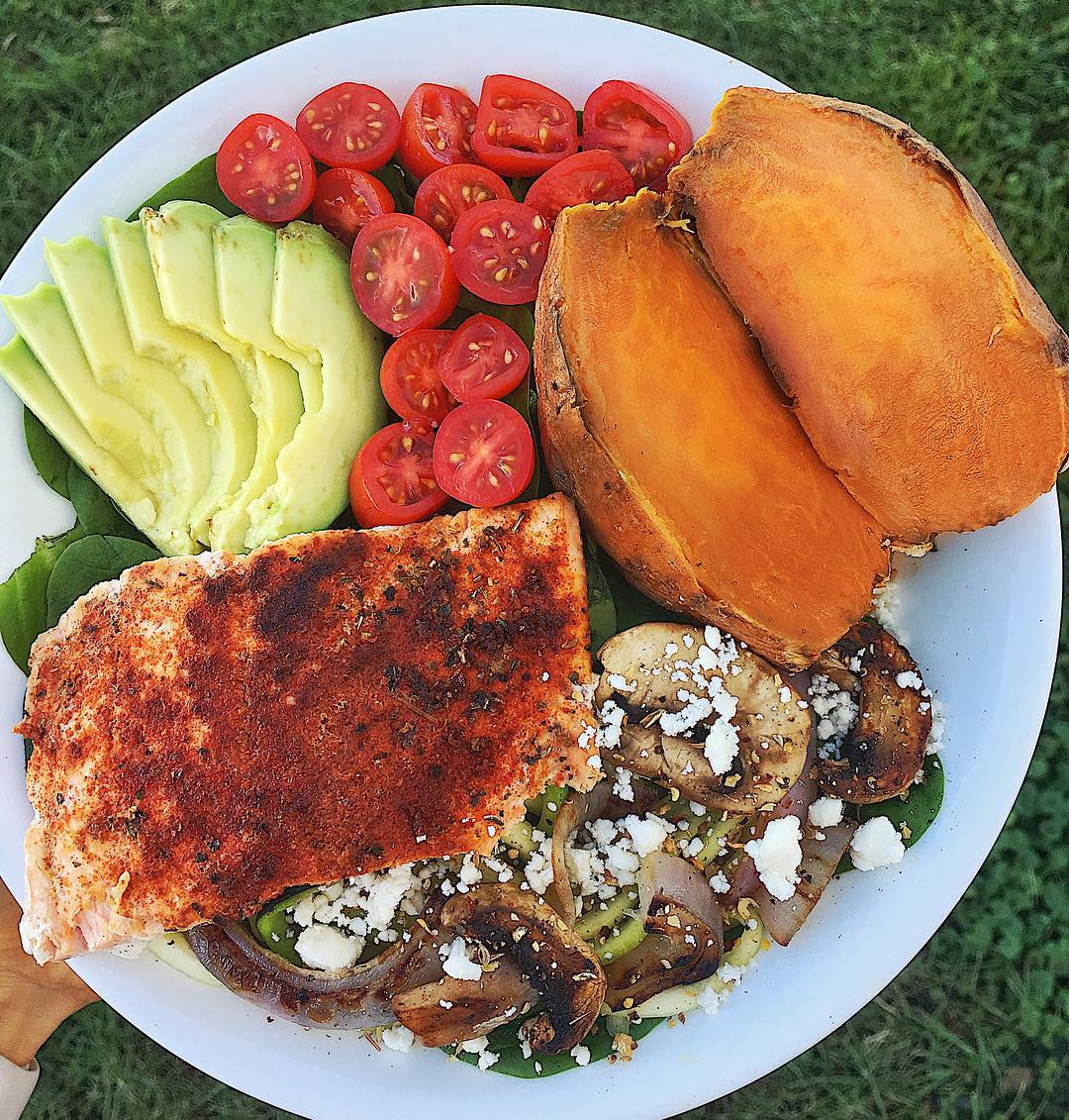 Salmon Zoodle Bowl with Avocado and Sweet Potato