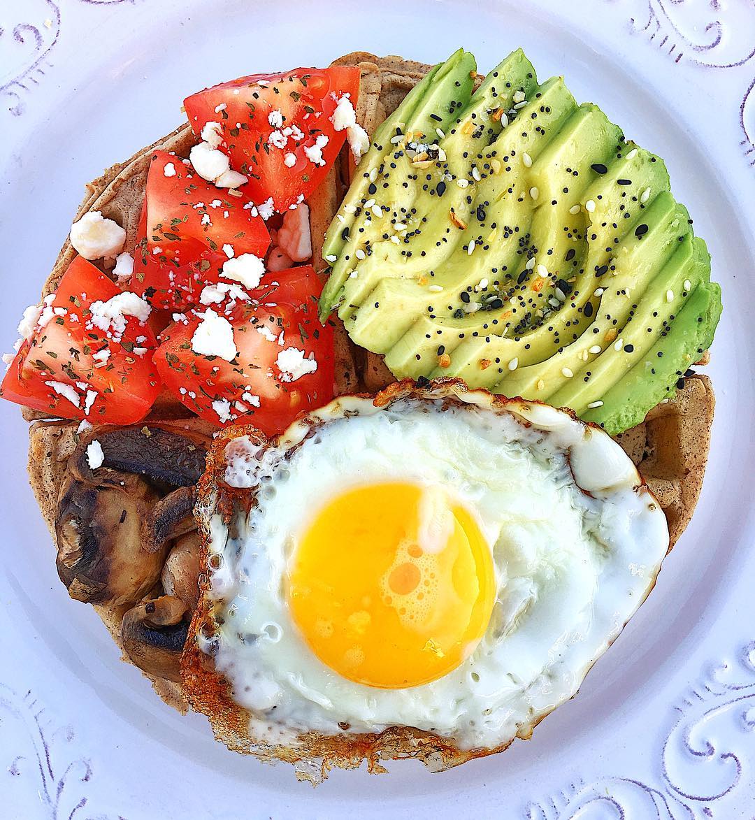 Savory Protein Waffle with Egg and Veggie Toppings