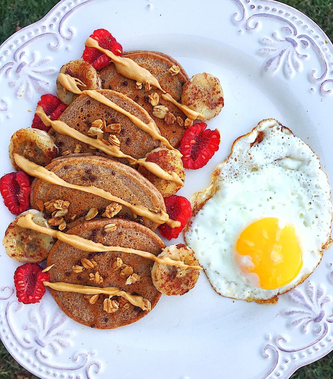 Cinnamon Vanilla Protein Pancakes with Fried Egg