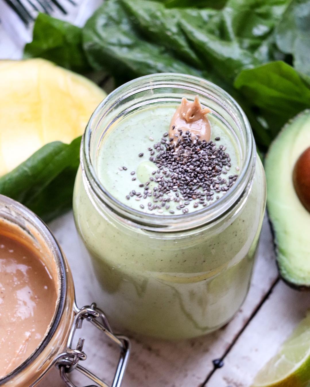 Green Smoothie with Banana Avocado and Spinach