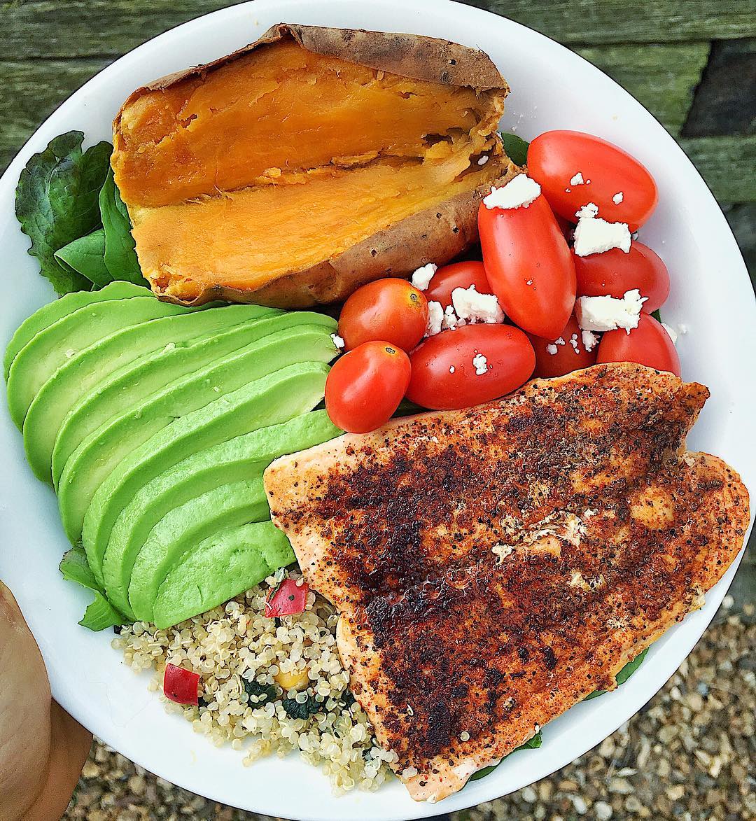 Quick Salmon Avocado Sweet Potato Lunch