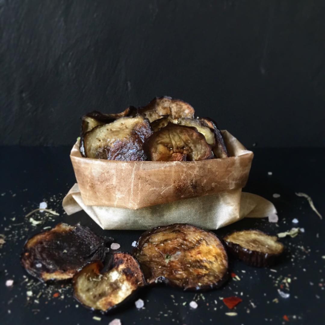 Baked Aubergine Crisps with Herbs and Salt