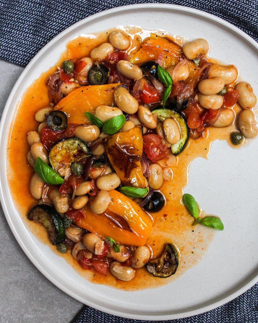 Tomatoey Butter Beans with Roasted Vegetables