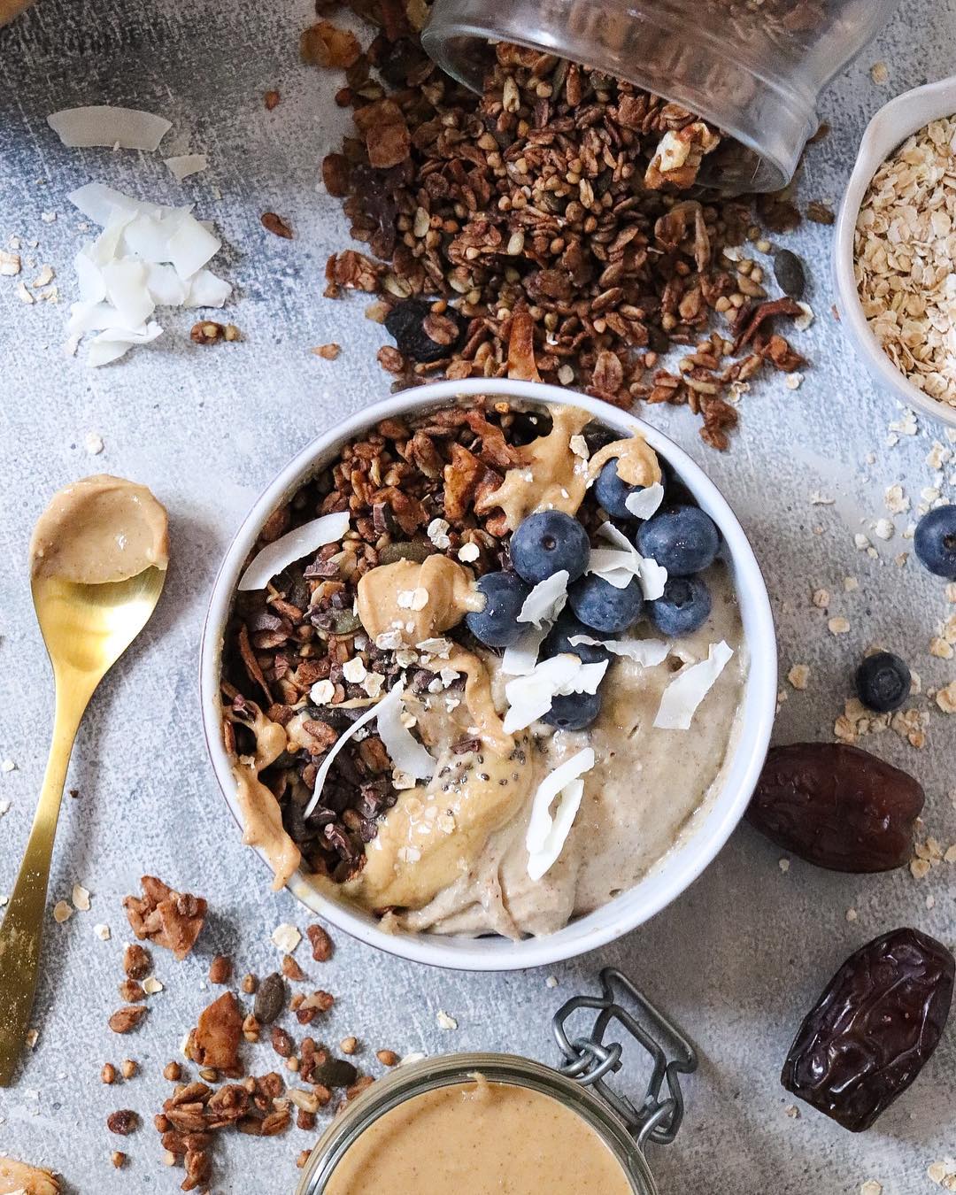 Cashew Butter Smoothie Bowl with Fruits and Seeds