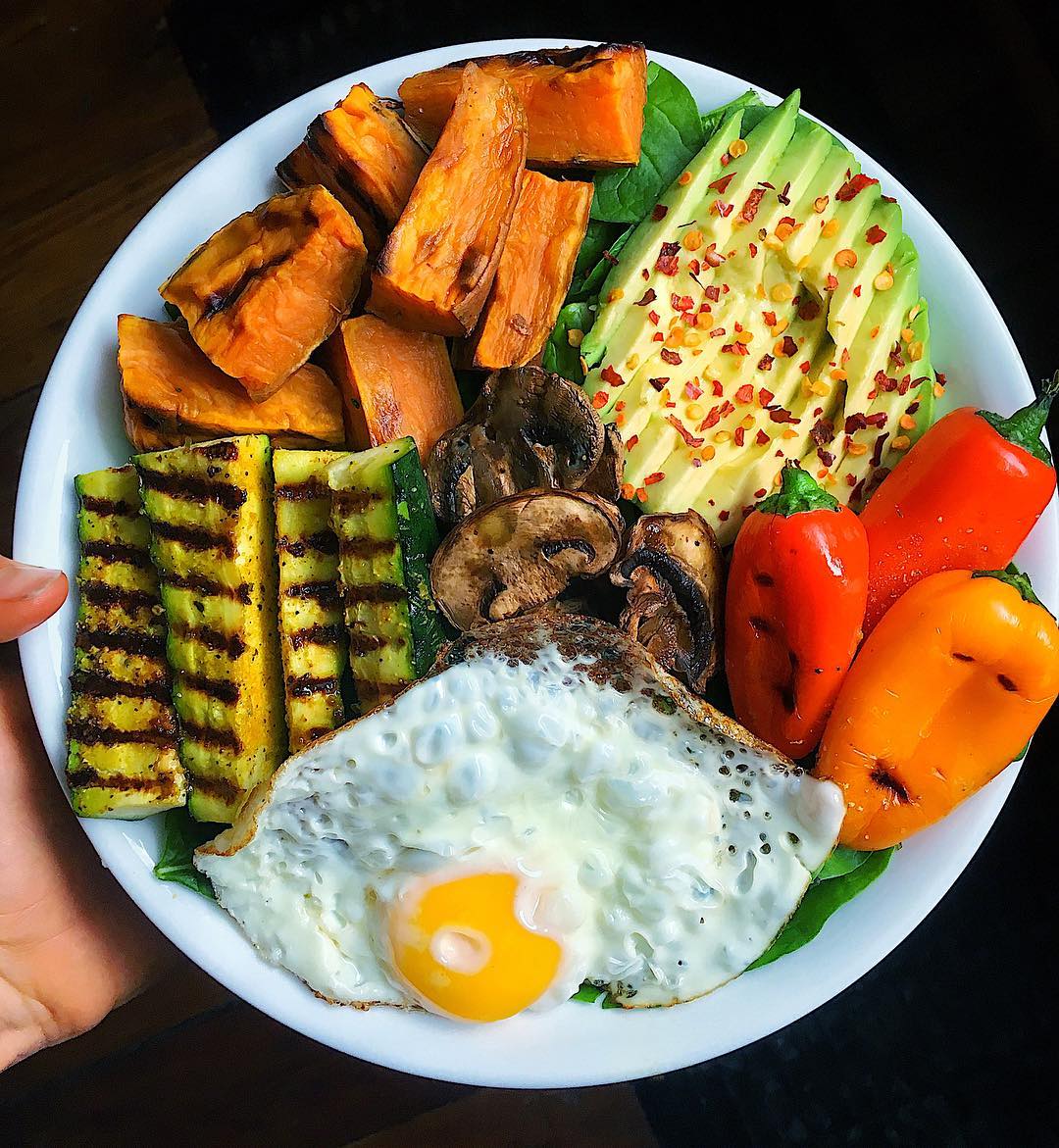 Fried Egg with Roasted Vegetables and Avocado