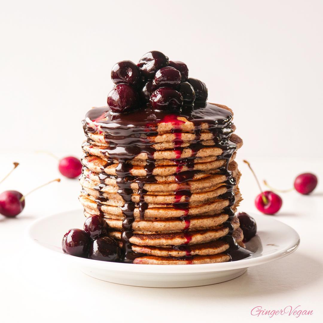 Wholemeal Pancakes with Cherries and Syrup