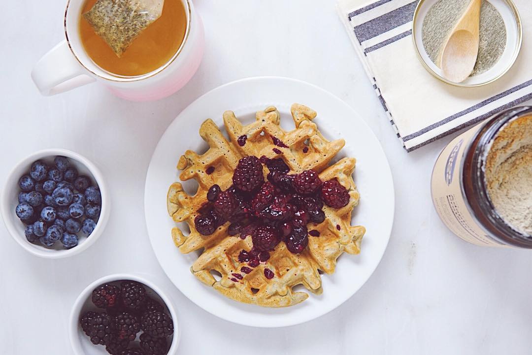 Vegan Gluten-Free Protein Waffles with Berry Topping