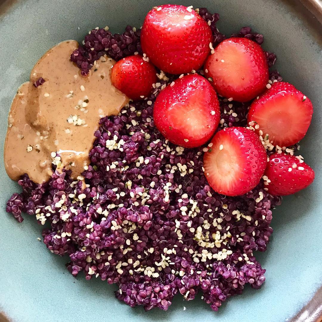 Purple Quinoa Breakfast Bowl with Toppings
