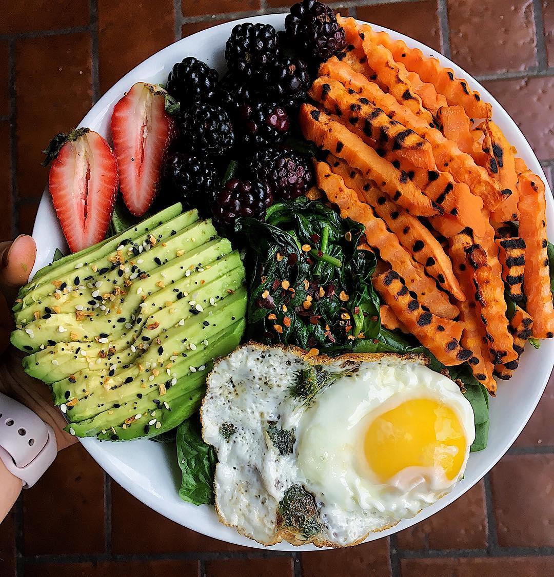 Sweet and Savory Breakfast Bowl with Eggs and Fruit