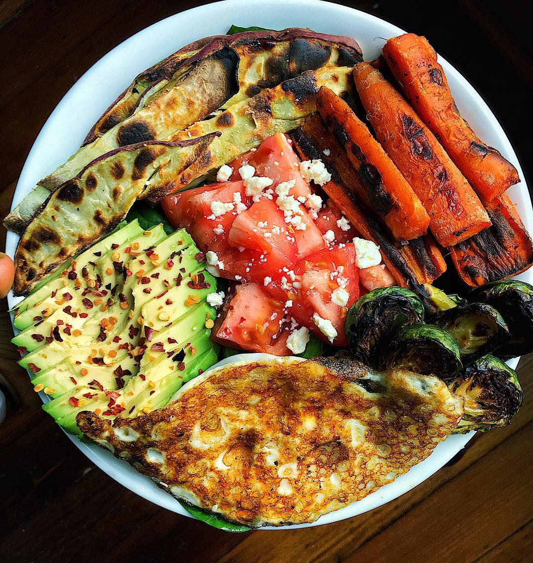 Fried Egg with Roasted Vegetables Lunch Bowl