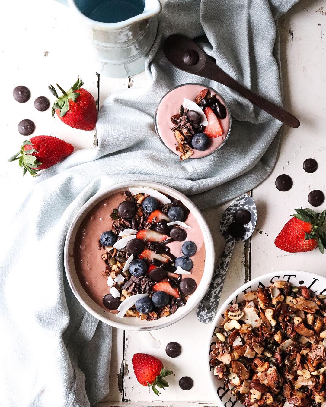 Cacao and Strawberry Smoothie Bowls