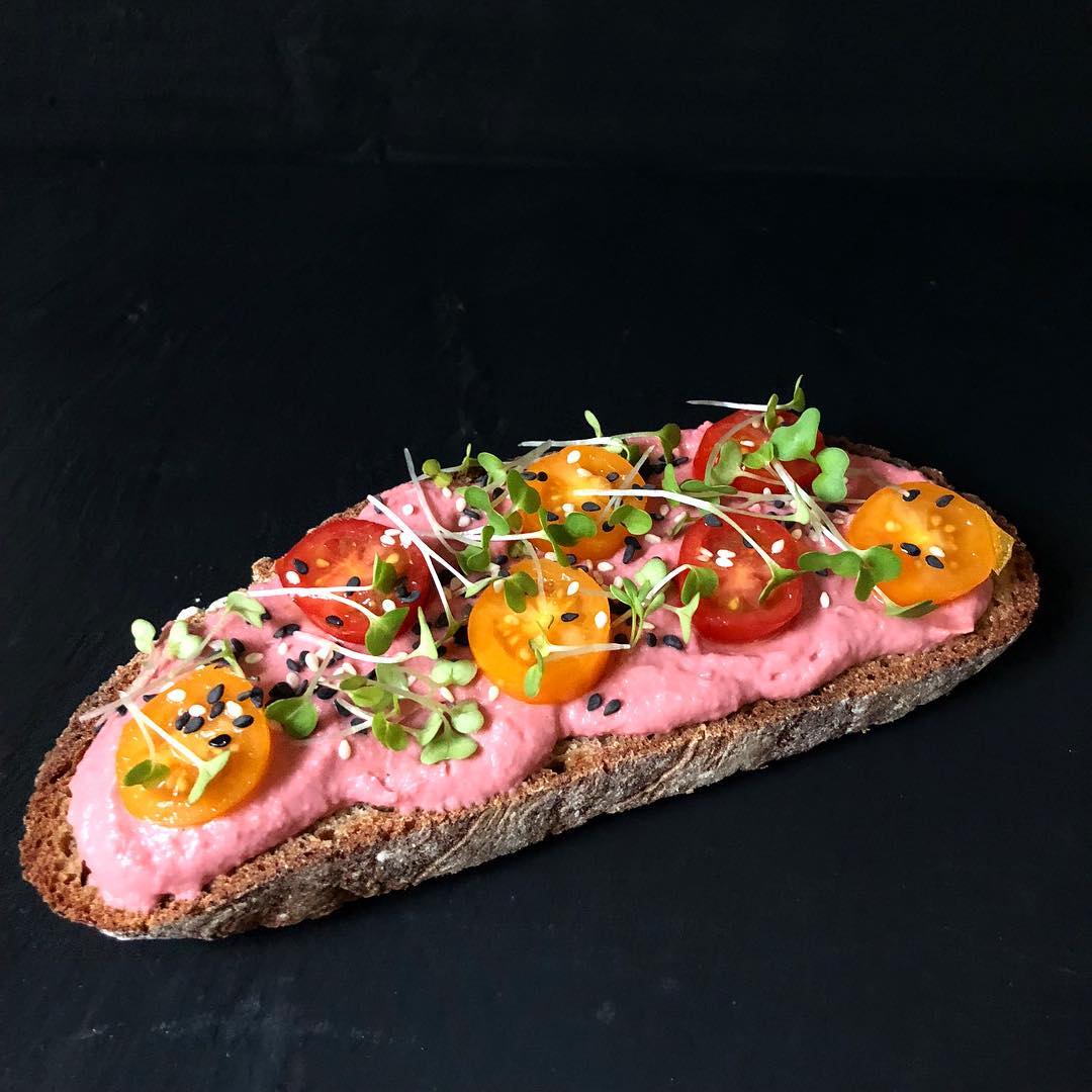Beetroot Hummus on Sourdough Toast