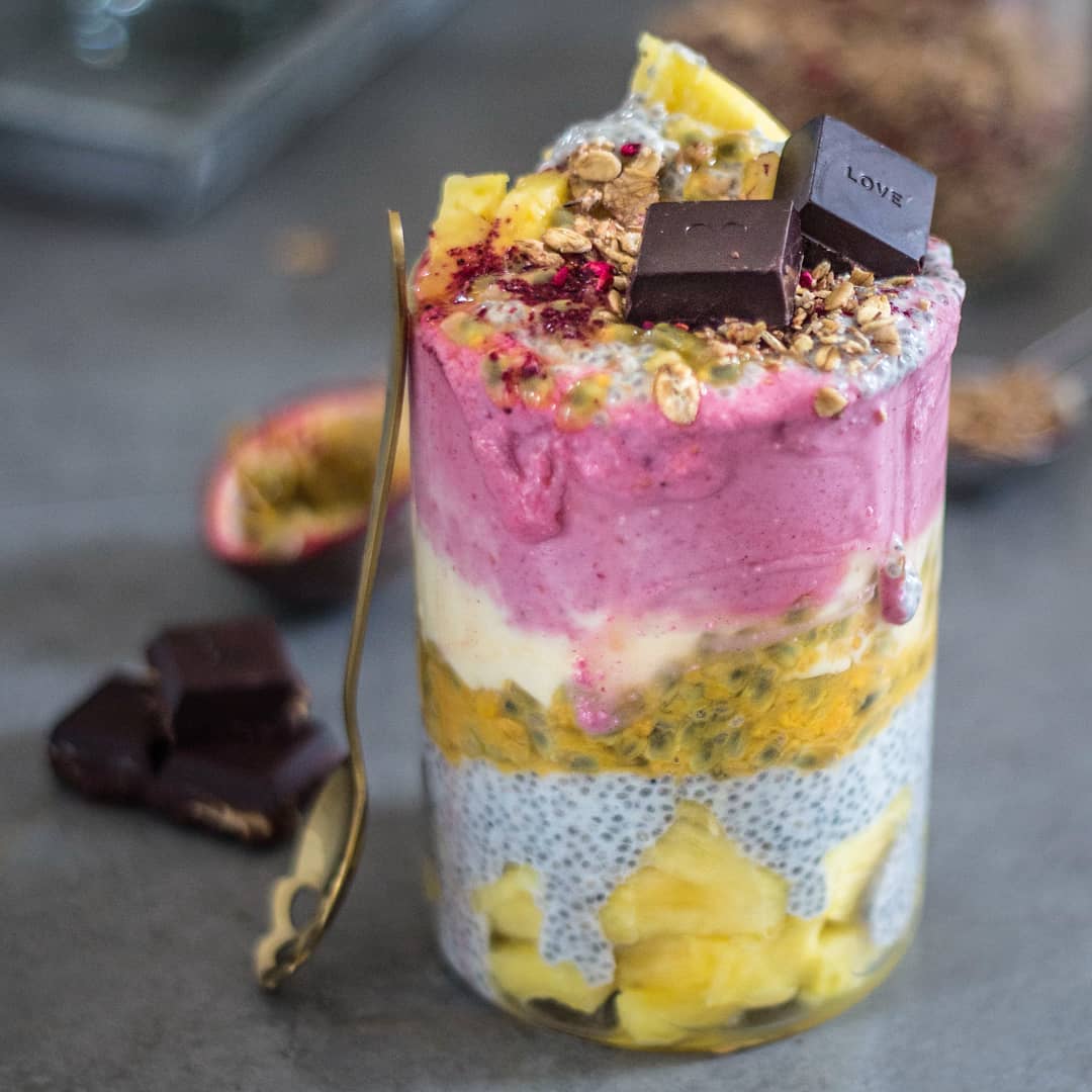 Vegan Chia Pudding Raspberry Smoothie Parfait
