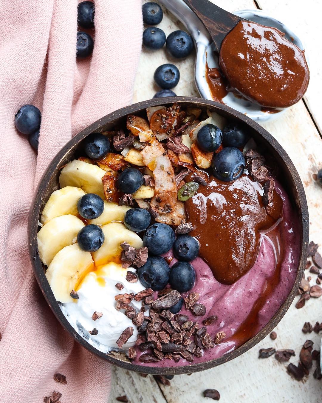 Blueberry Avocado Smoothie with Granola and Almond Butter