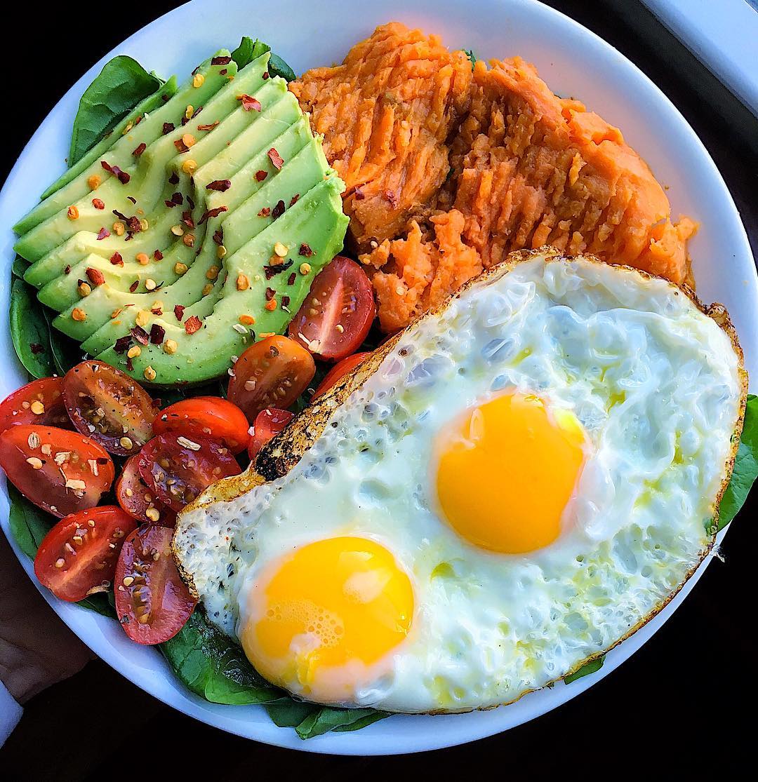 Perfect Breakfast Trio with Sweet Potato Avocado Eggs