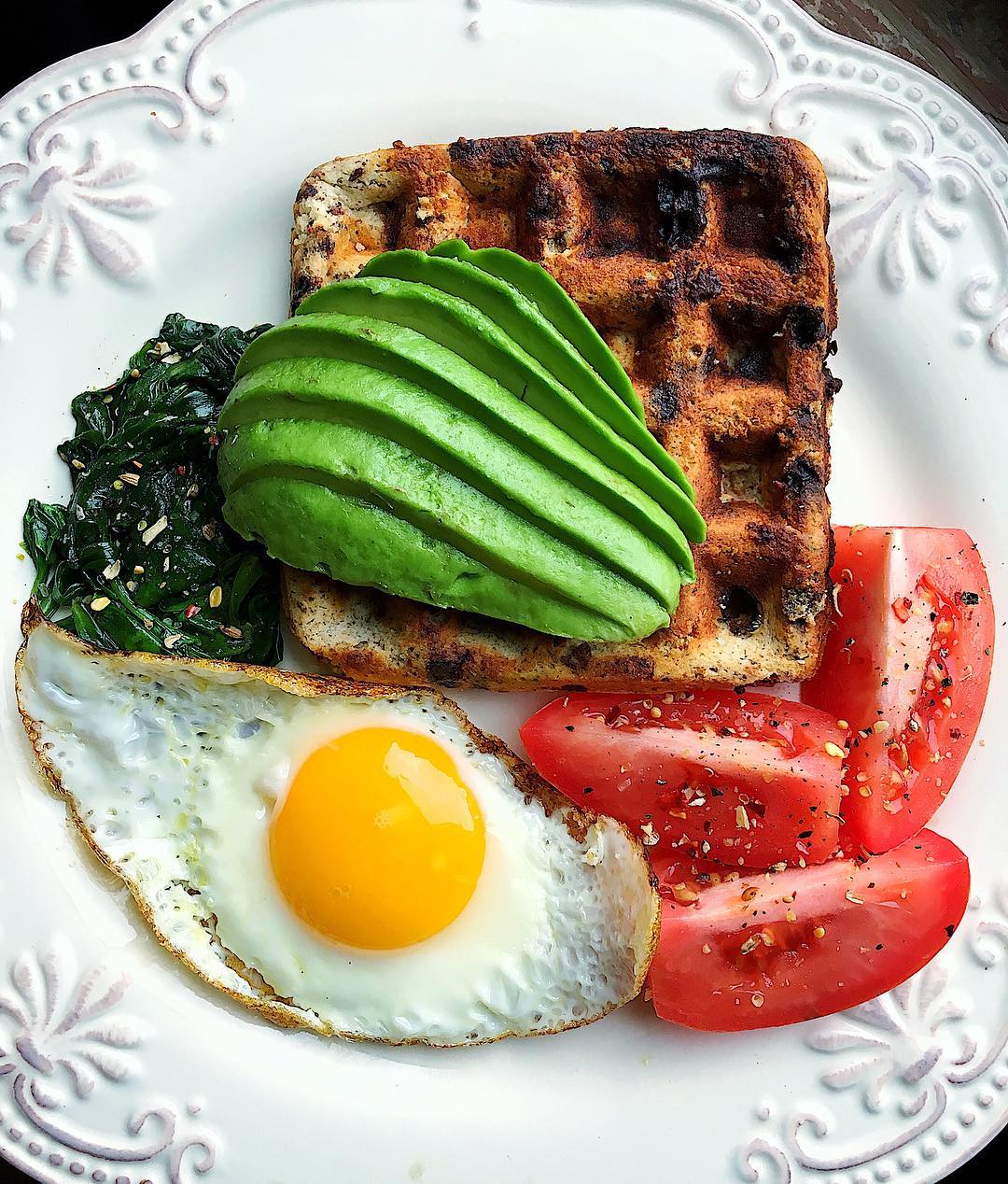 Savory Chocolate Chip Waffle with Avocado and Egg