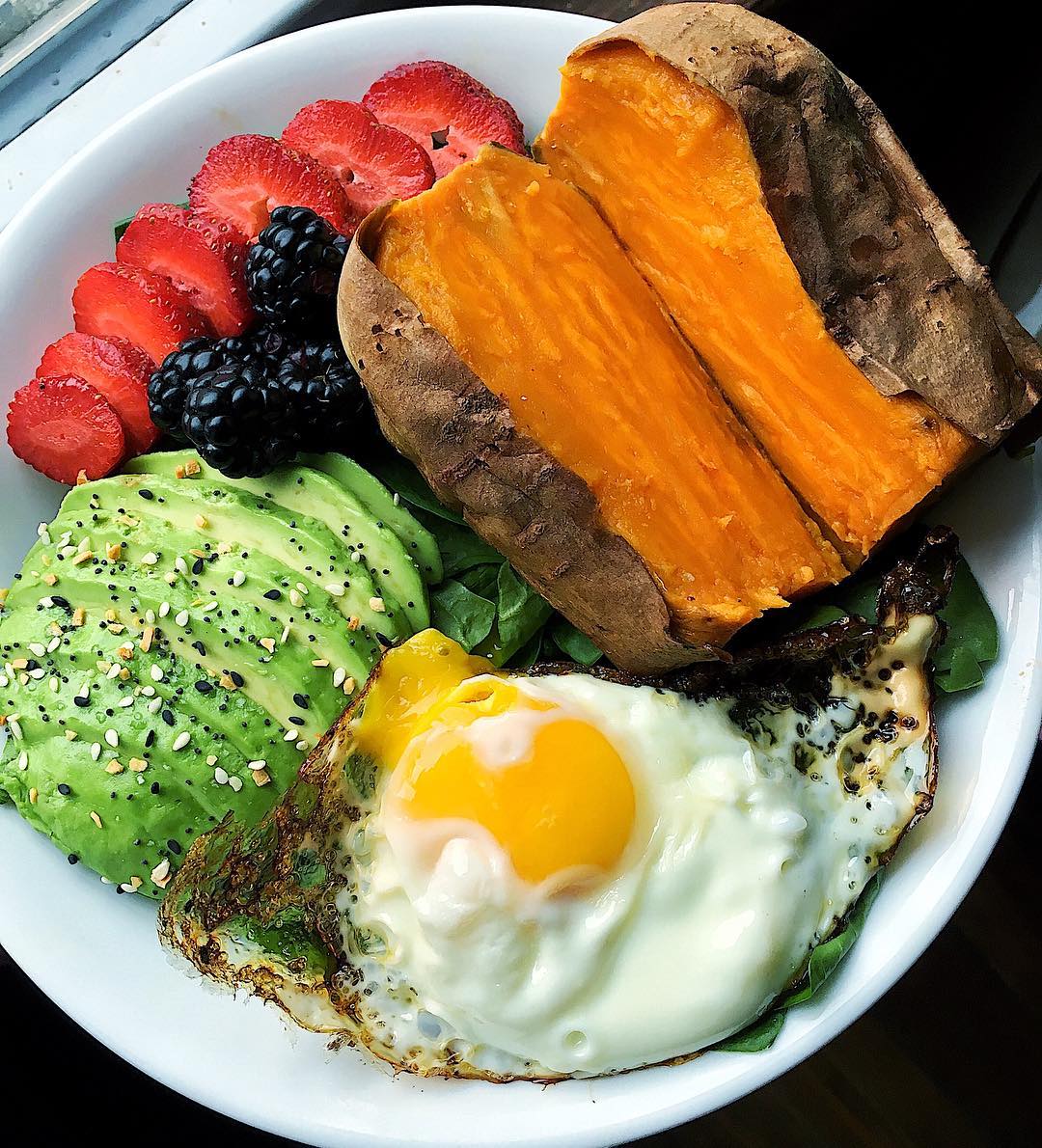 Breakfast Bowl with Fried Egg and Baked Sweet Potato