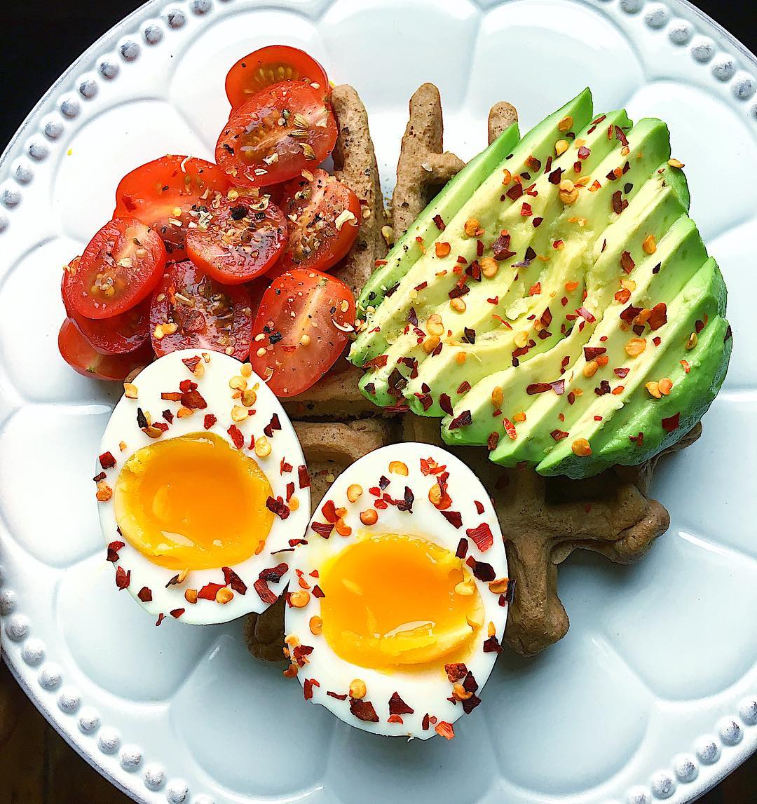 Leftover Waffle with Avocado Tomatoes and Egg