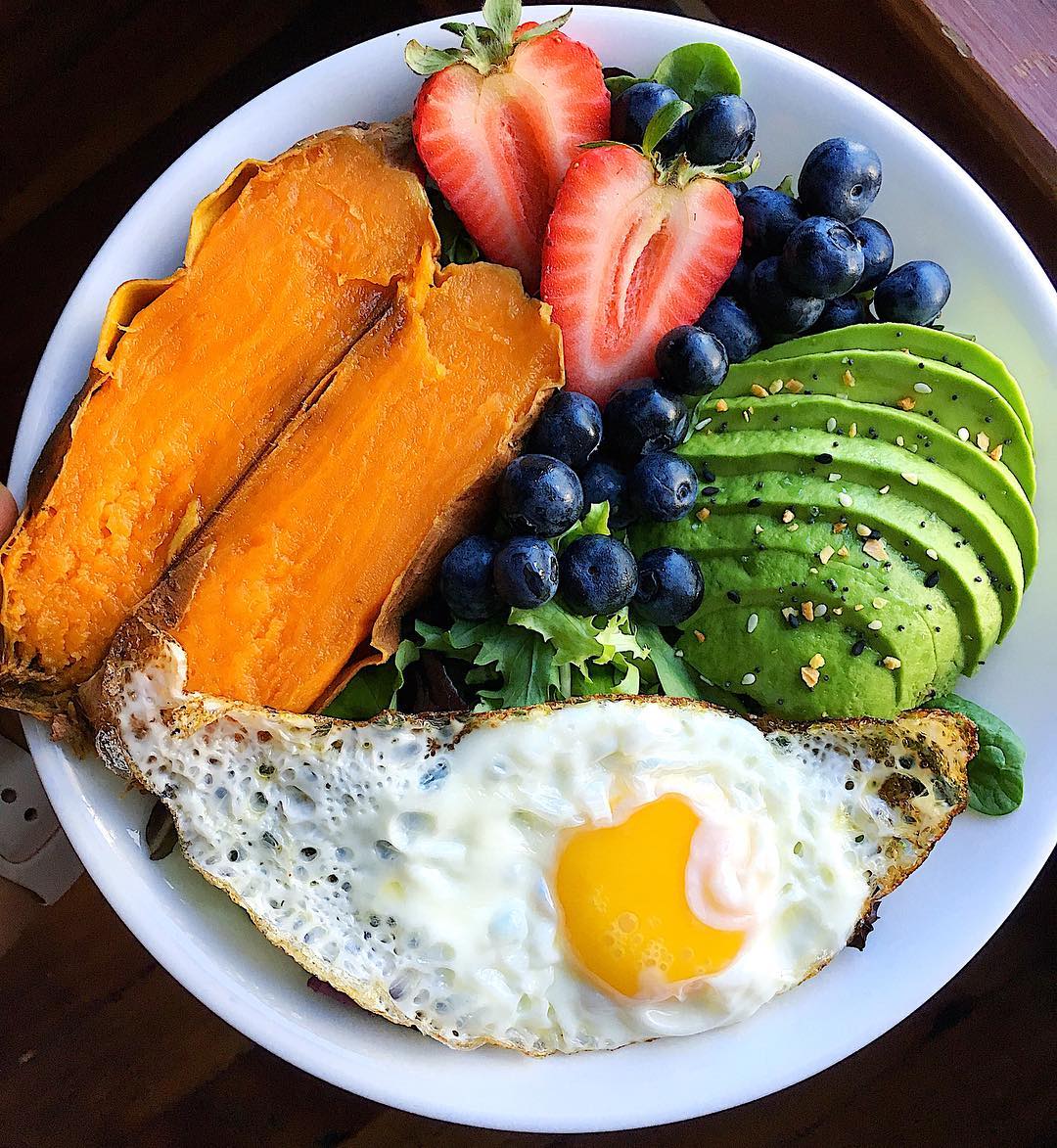 Simple Breakfast with Fried Egg and Sweet Potato