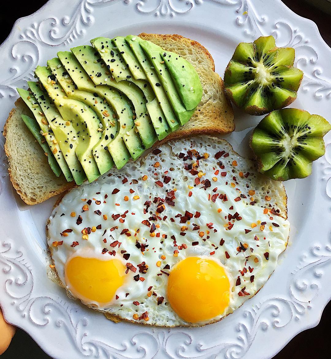 Fried Eggs with Avocado Kiwi on Toast