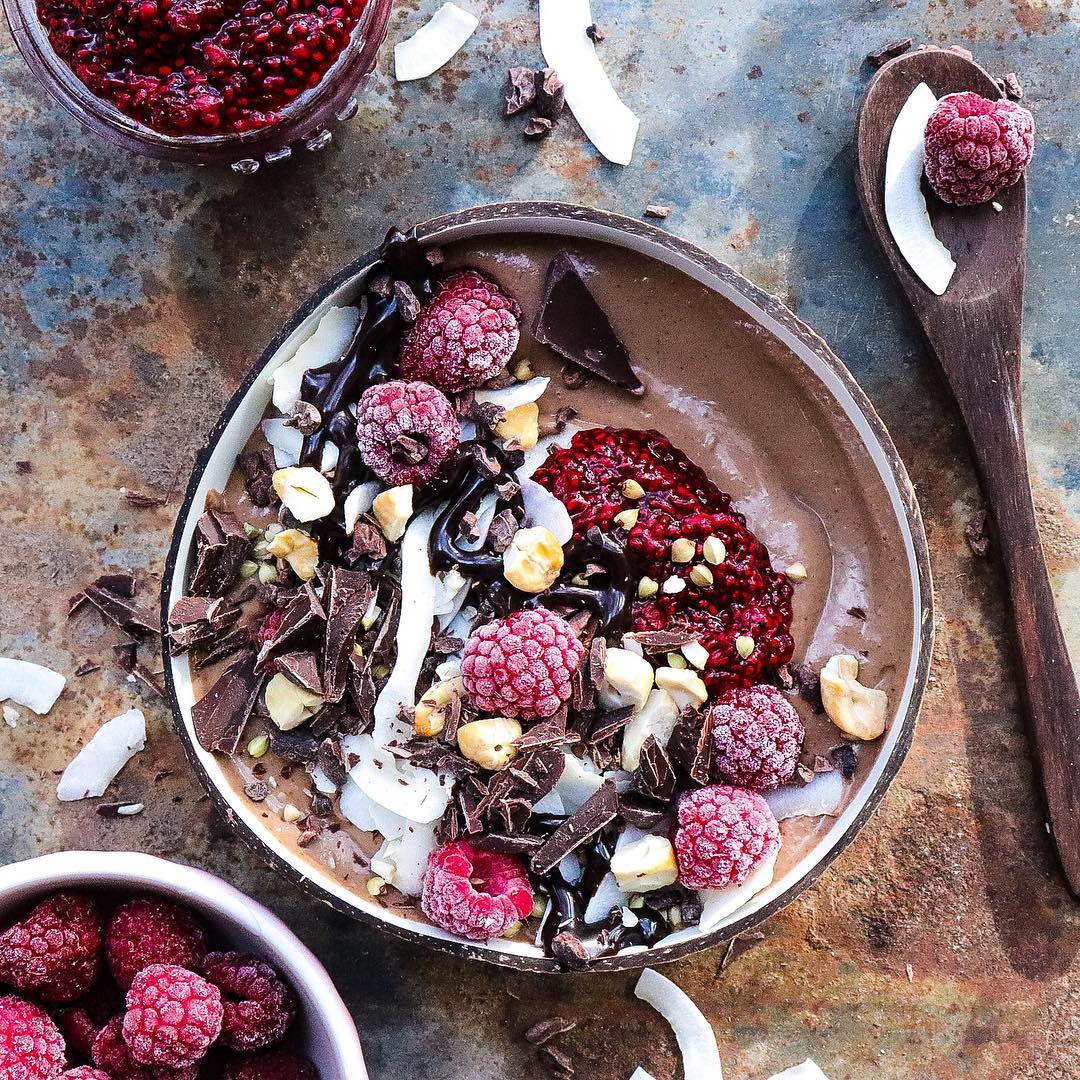 Chocolate Avocado Raspberry Chia Jam Smoothie Bowl