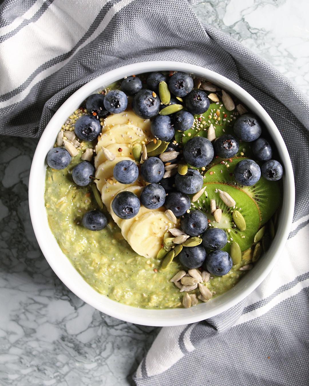 Matcha Overnight Oats with Banana and Seeds