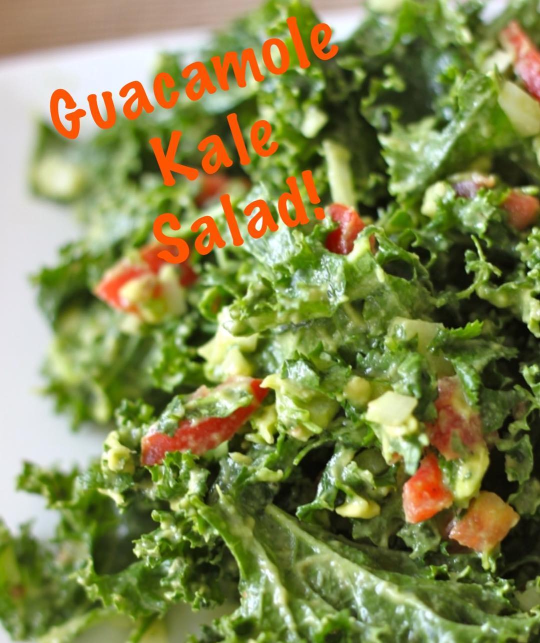 Guacamole Kale Salad with Onions and Tomatoes
