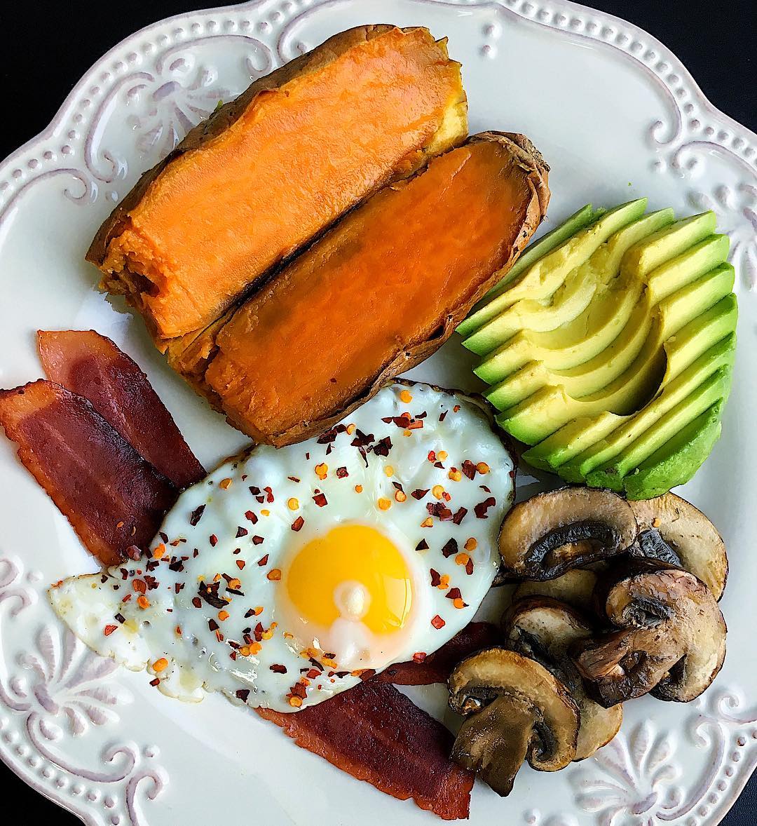 Savory Breakfast Plate with Turkey Bacon and Mushrooms