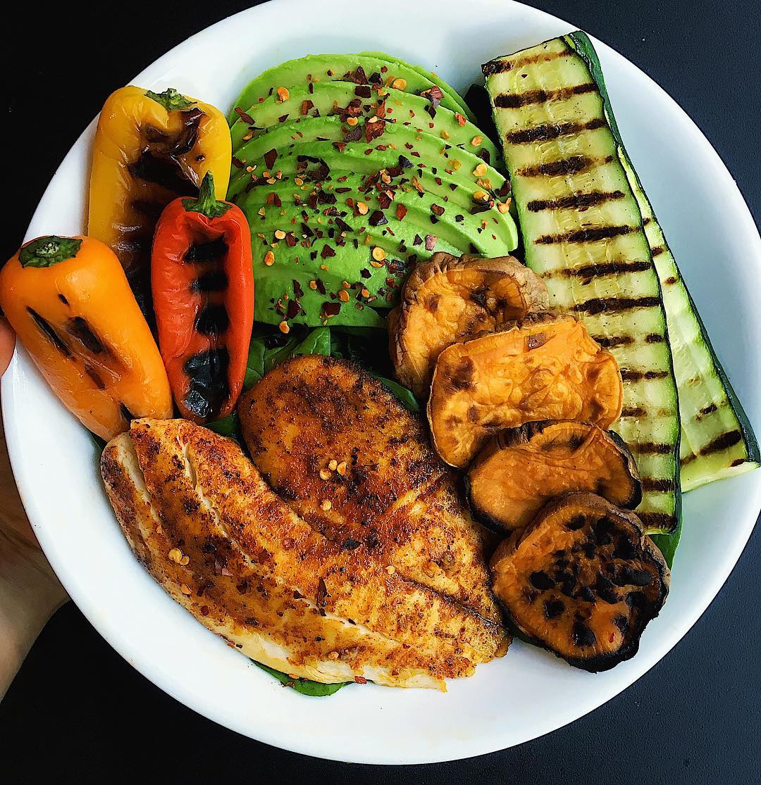Spicy Tilapia with Peppers Zucchini and Sweet Potatoes