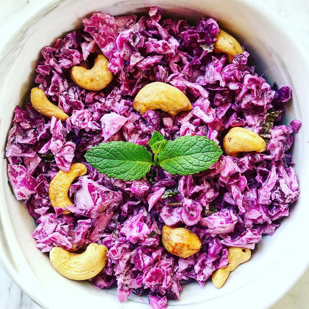 Refreshing Vegan Cabbage Slaw with Mint and Cashews