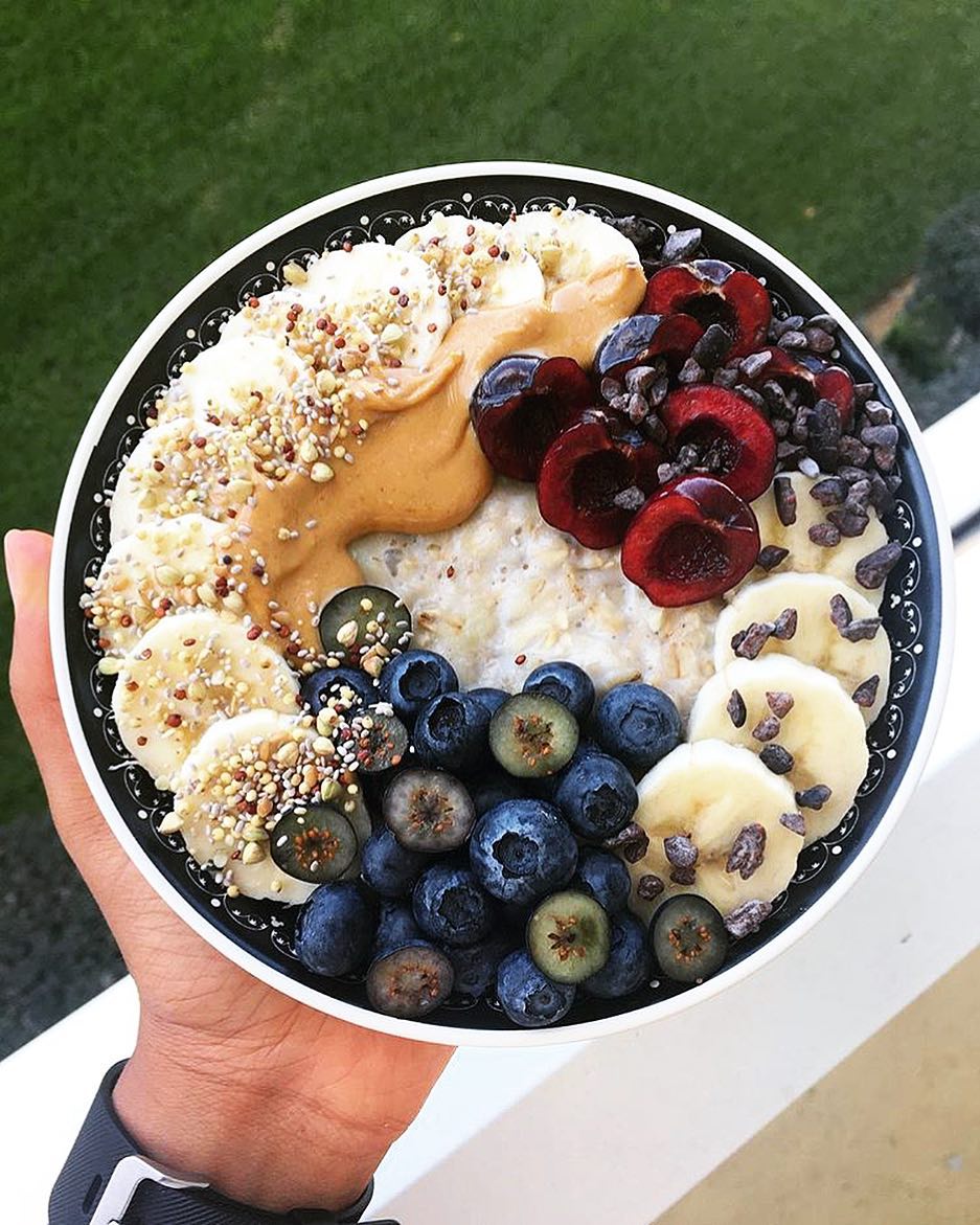 Vegan Oatmeal Breakfast with Fruits and Nuts