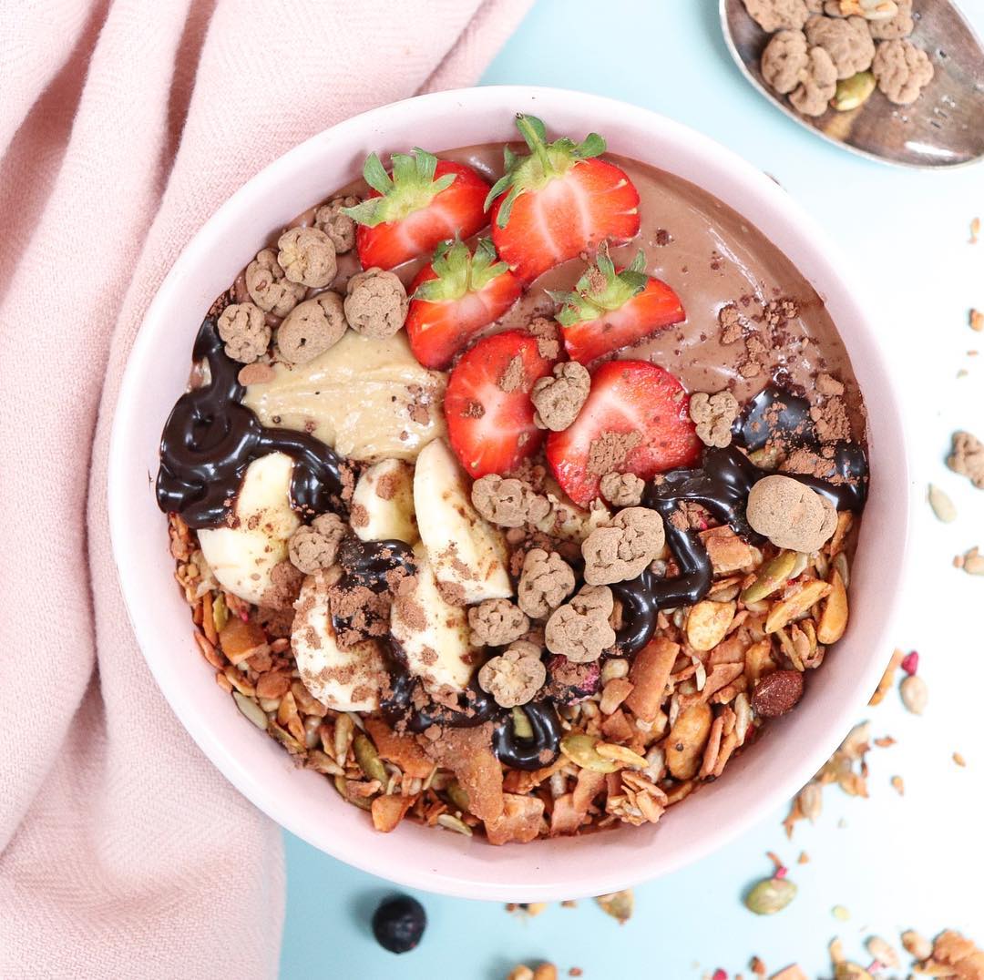 Strawberry Peanut Butter Chocolate Smoothie Bowl