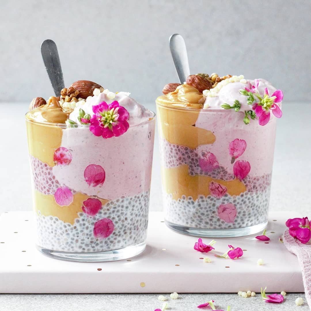 Pink Vegan Chia Pudding Breakfast Bowl