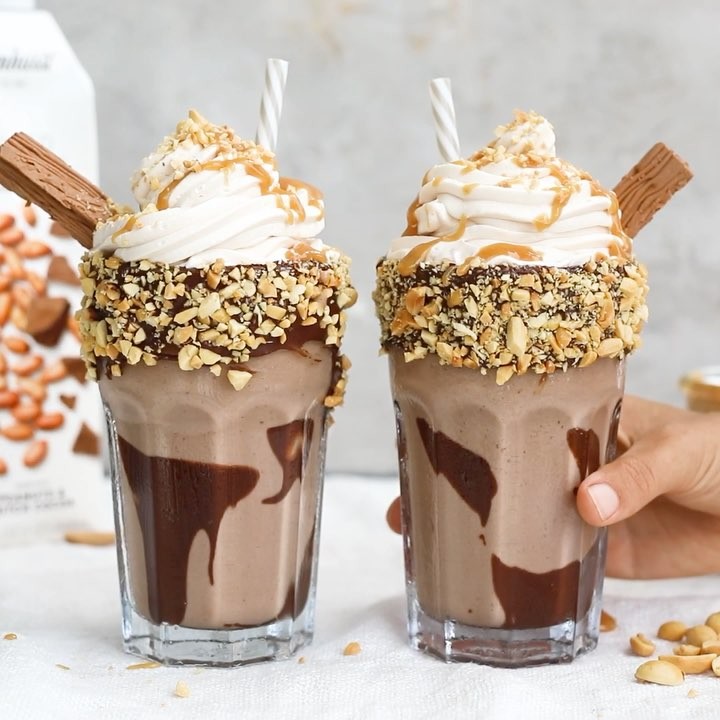 Silky Snickers Shake with Chocolate and Peanuts