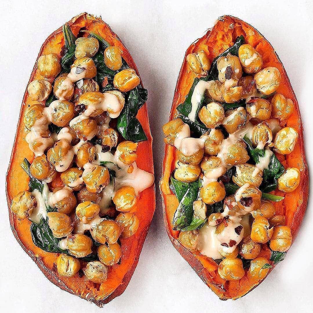Chickpea and Spinach Stuffed Sweet Potatoes