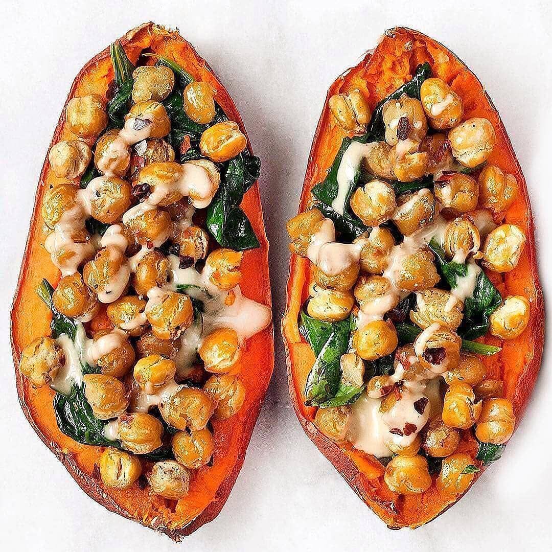 Chickpea and Spinach Stuffed Sweet Potatoes