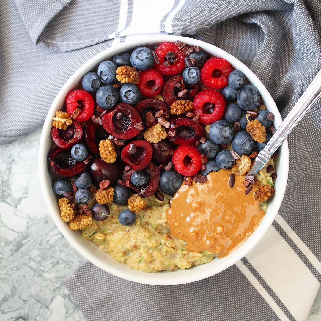 Zucchini Oats Breakfast with Peanut Butter Topping