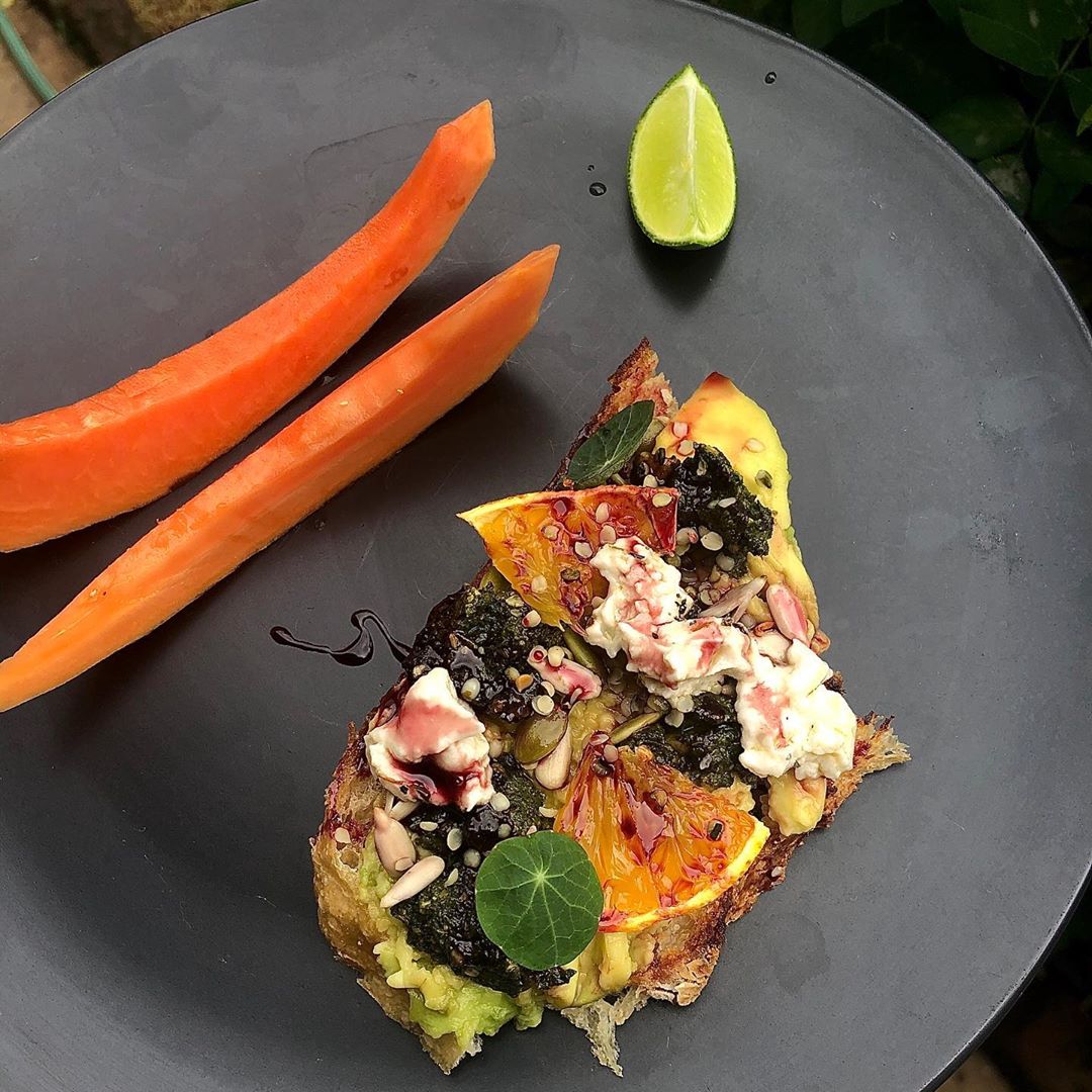 Pickled Avocado Toast with Pesto and Fruit