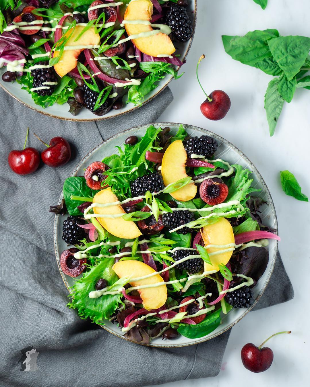 Refreshing Stone Fruit Salad with Basil Cashew Dressing