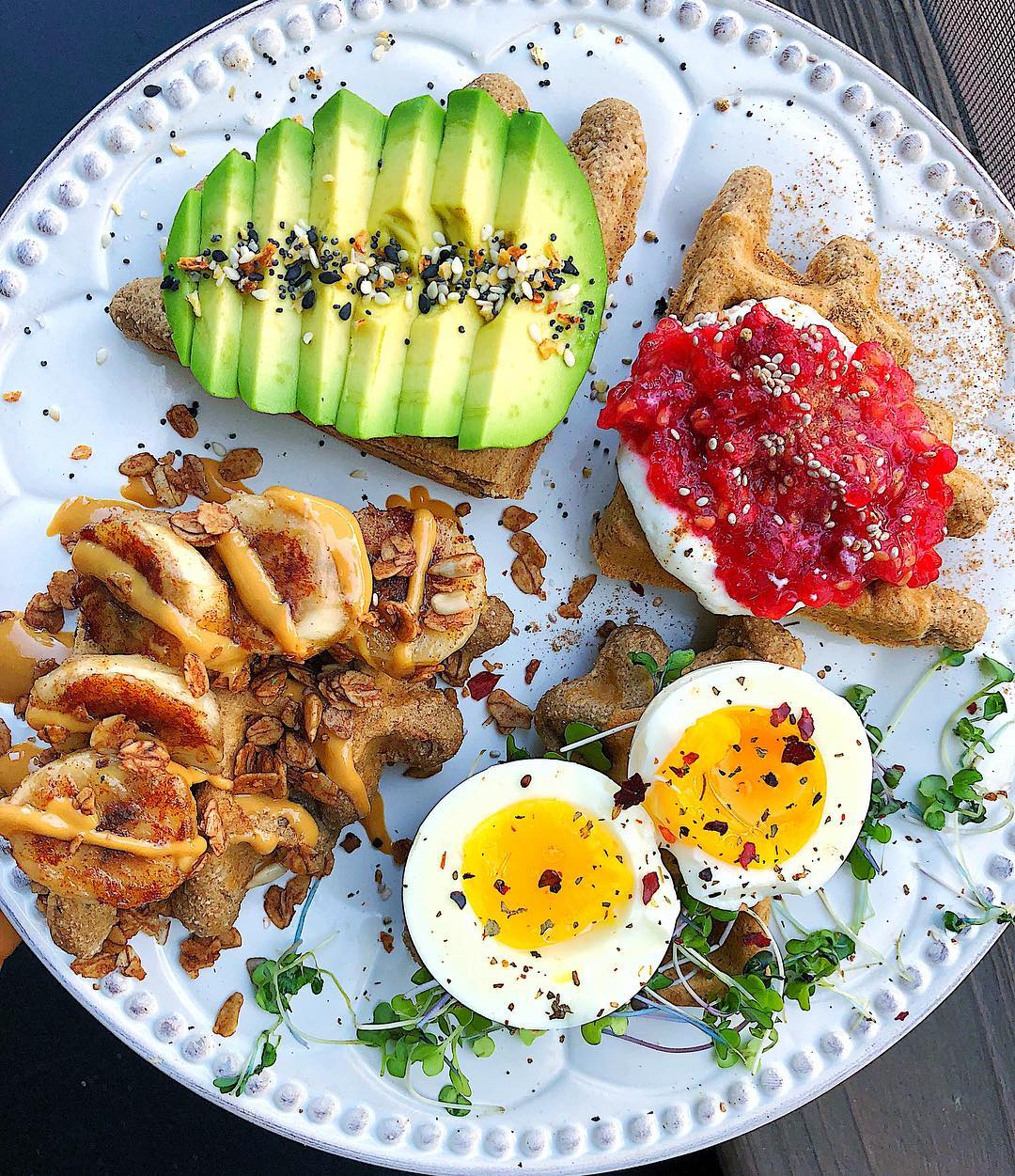 Paleo Waffle with Four Topping Variations