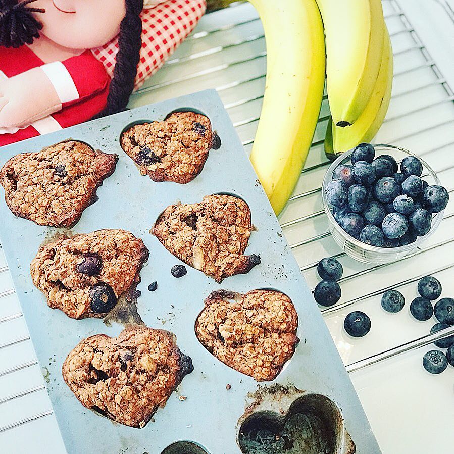 Banana Blueberry Oat Muffins