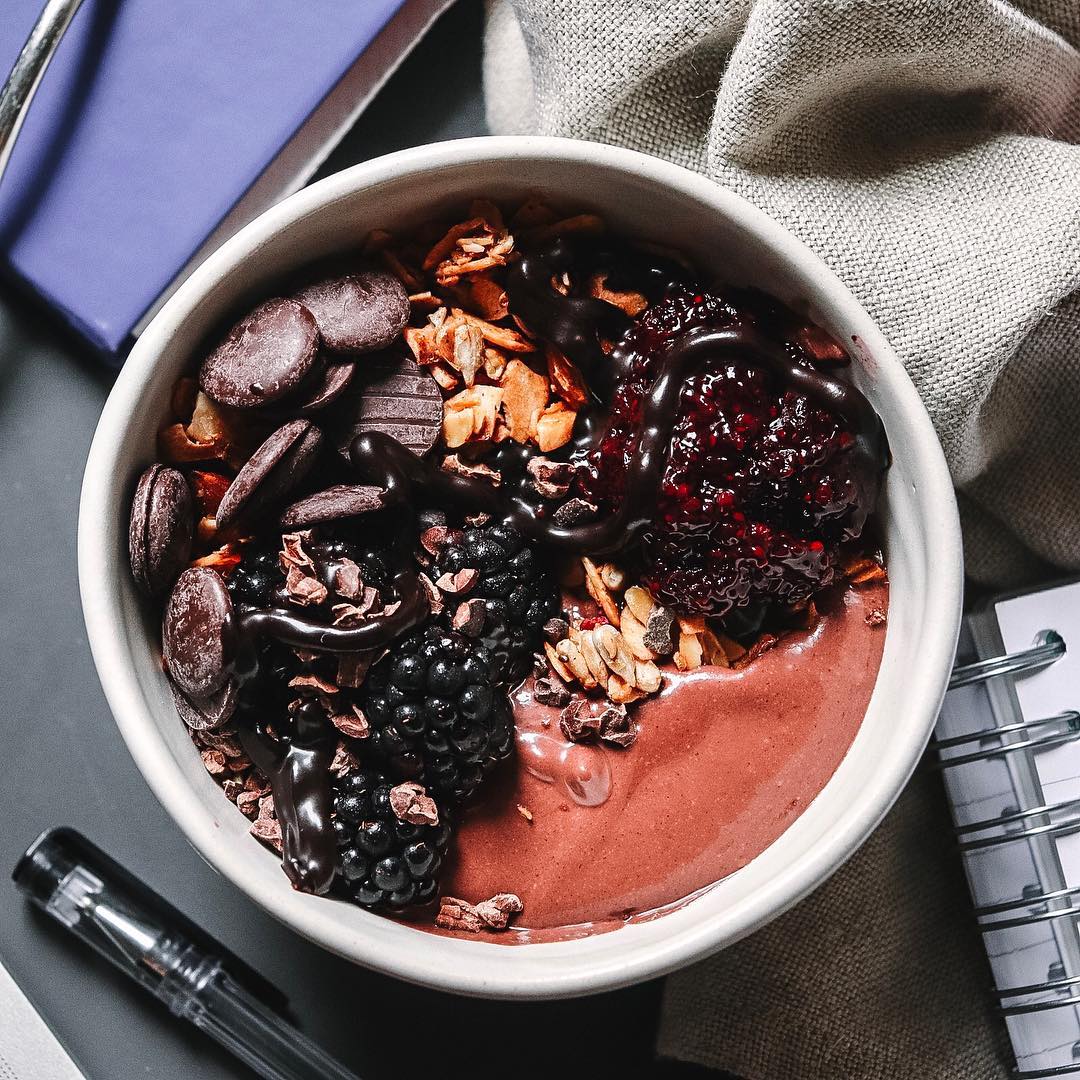 Blackberry Cacao Smoothie Bowl with Toppings