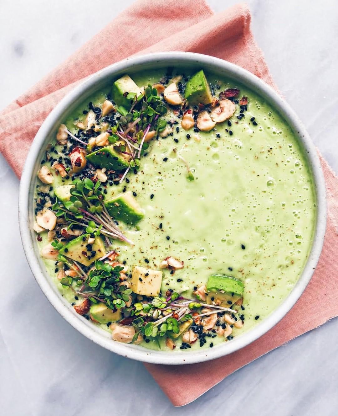 Chilled Avocado Gazpacho Soup with Spirulina